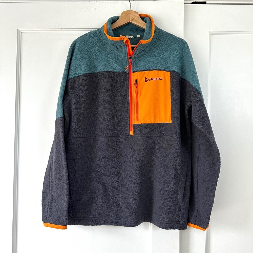 Cotopaxi Abrazo Fleece Half Zip Pullover Mens Medium Colorblock Grey Teal Orange